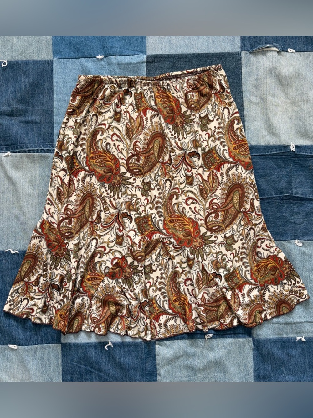 vintage 90s jkla california skirt earth tones paisley print size L made in usa